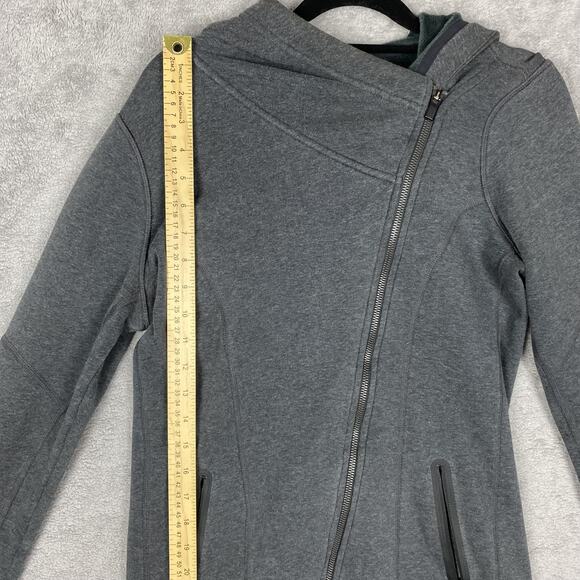 Athleta Jacket Womens Extra Small Gray Asymmetrical Zip Hooded Fleece Lined - Picture 15 of 16